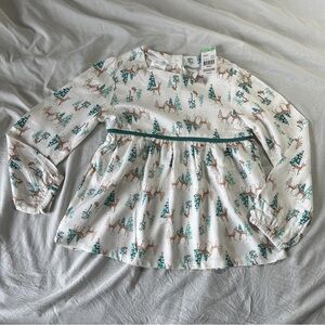 Toughskins Cream Peplum Top with Reindeer and Tree Design NEW Girls M 5/6